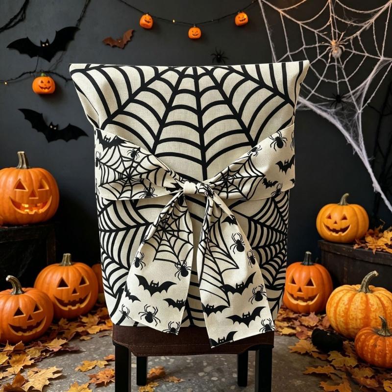Front Tie Chair Back Slipcover Washable Polyester Chair Cover with Decorative Detail, Pull-Over Placement and Folding for Storage
