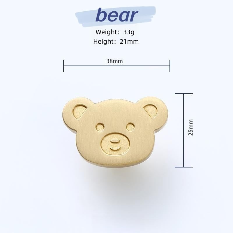 6pack Brass Knobs for Kids, Car Shape Pulls for Nusery Room, Cute Decorative Handles for Boys and Girls (Bear)