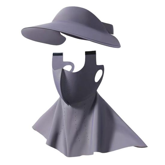 Women Hat with Face Guard Shawl Sun-Proof Breathable Solid Color Design Sun Hat Elastic Large Head Circumference Empty Top Hat