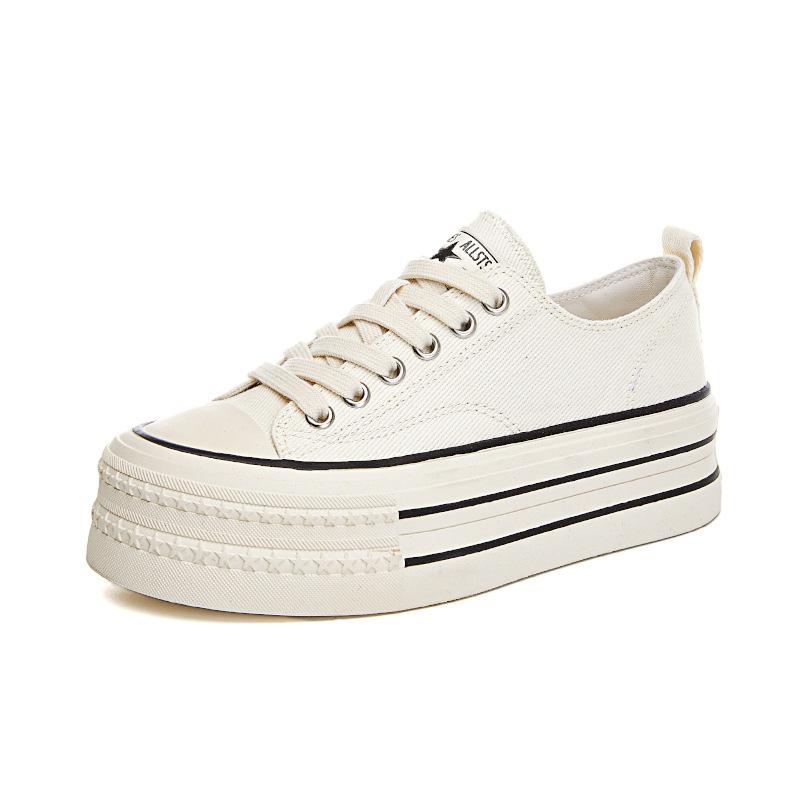 Schaffell Wula Matte kleine weiße Schuhe Damen 2025 Frühling neue dicksohlige erhöhende Canvas-Schuhe lässige vielseitige Muffin-Schuhe
