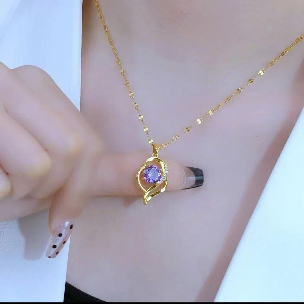 Love Necklace Women'S Heart Pendant Niche Design Clavicle Chain Purple Crystal Stone Necklace Jewelry Premium Durable