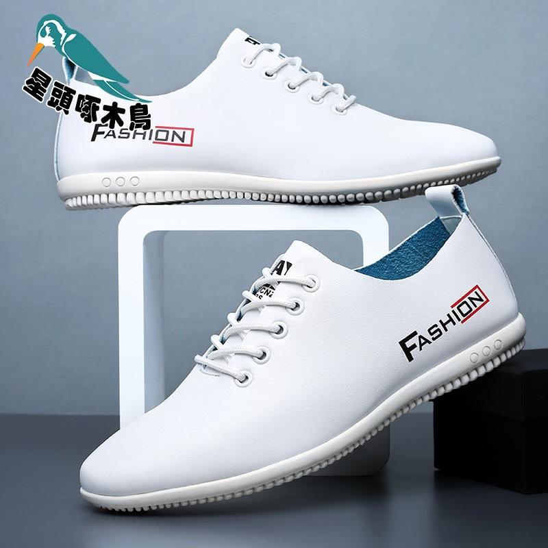 2025 summer leather shoes cowhide men's shoes soft sole men's business casual shoes flat heel English leather shoes