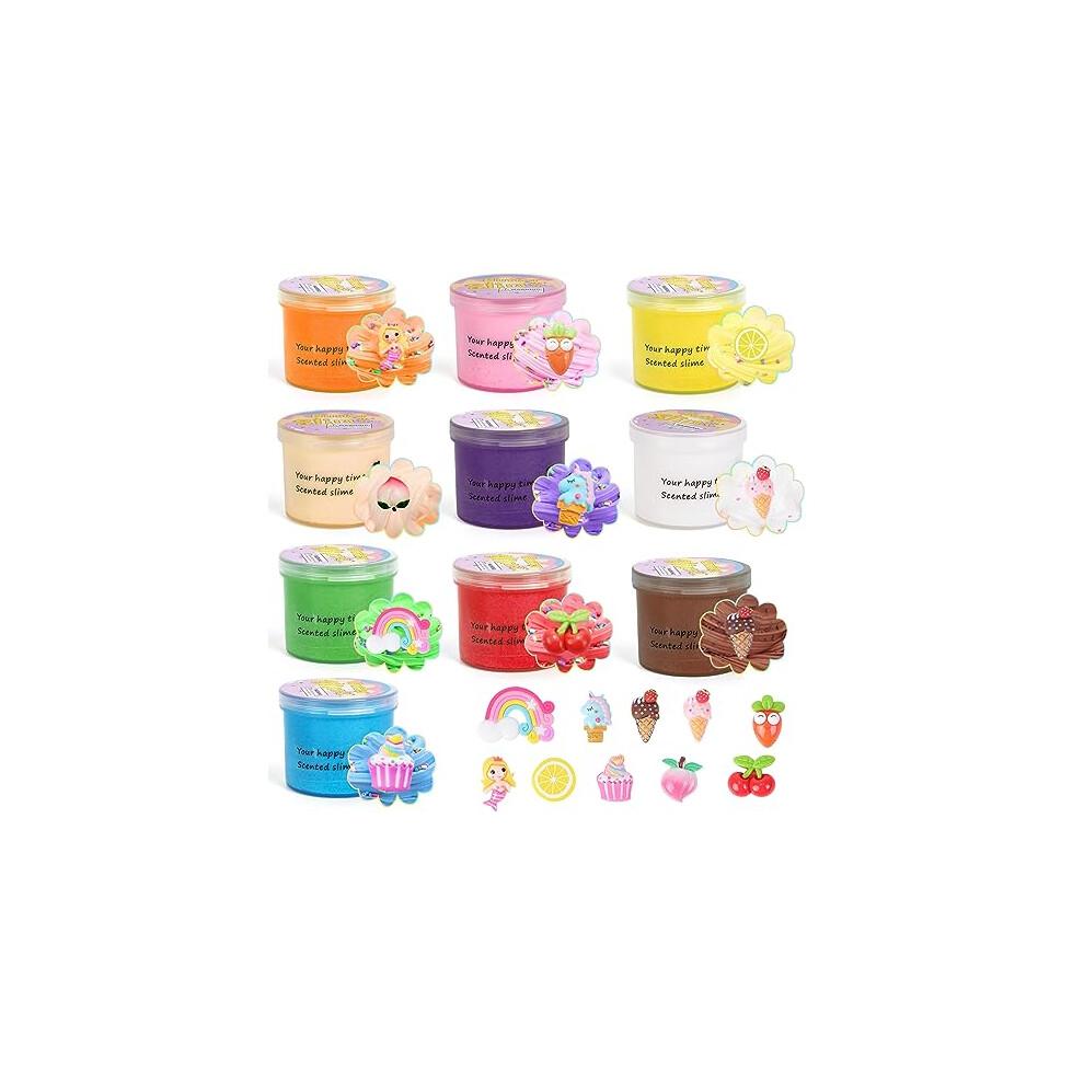 Thedttoy Fluffy Slime Kit, 10 Pack Butter Slime Kits Cloud Slime Making Kit with Charms, Super Soft and Non-Sticky Slime Kits for Girls Boys, Scented