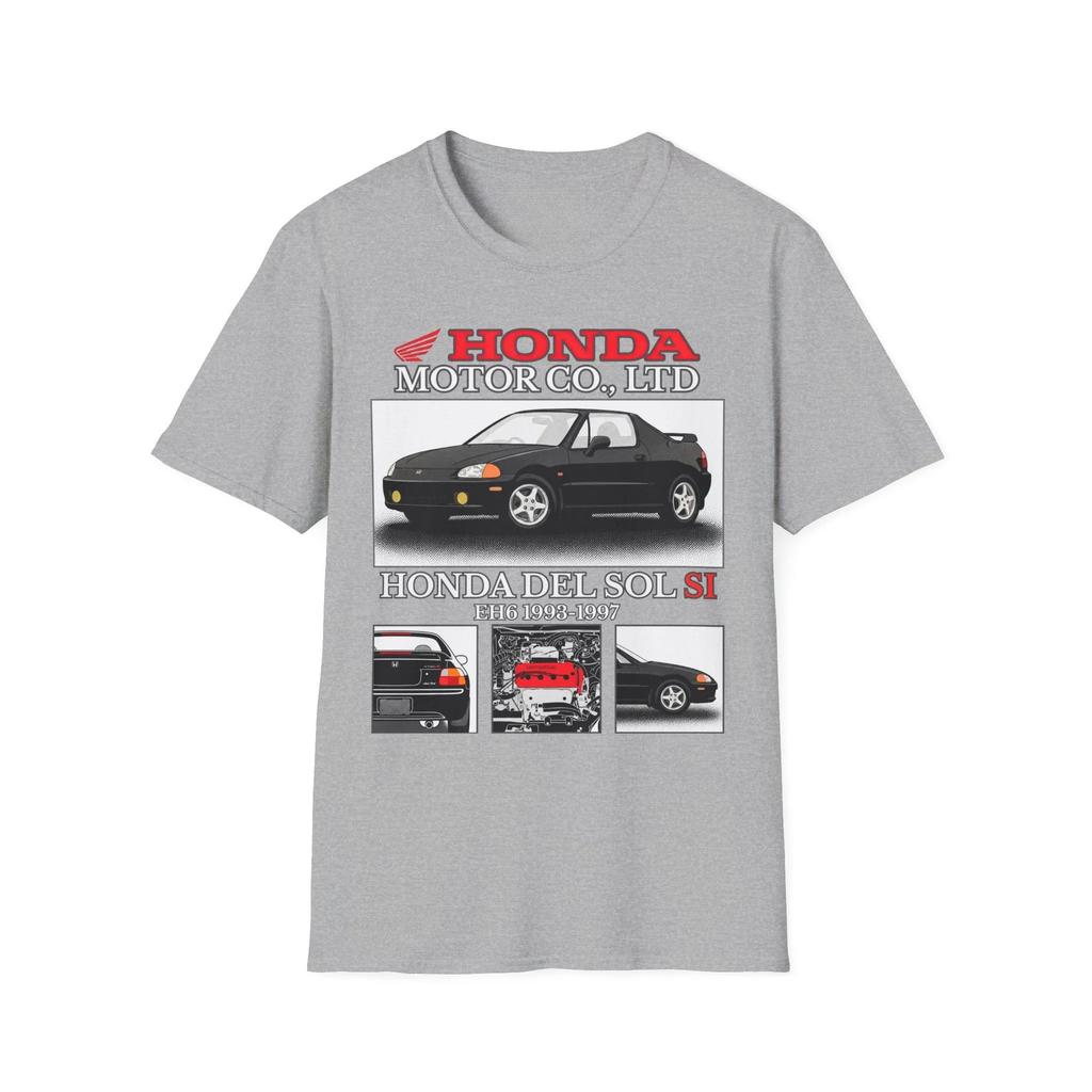 Honda Mens and Womens Tshirt Del Sol Si EH6 19931997 JDM Tee Summer Cotton Shortsleeved Spring and Autumn Motorcycle Top