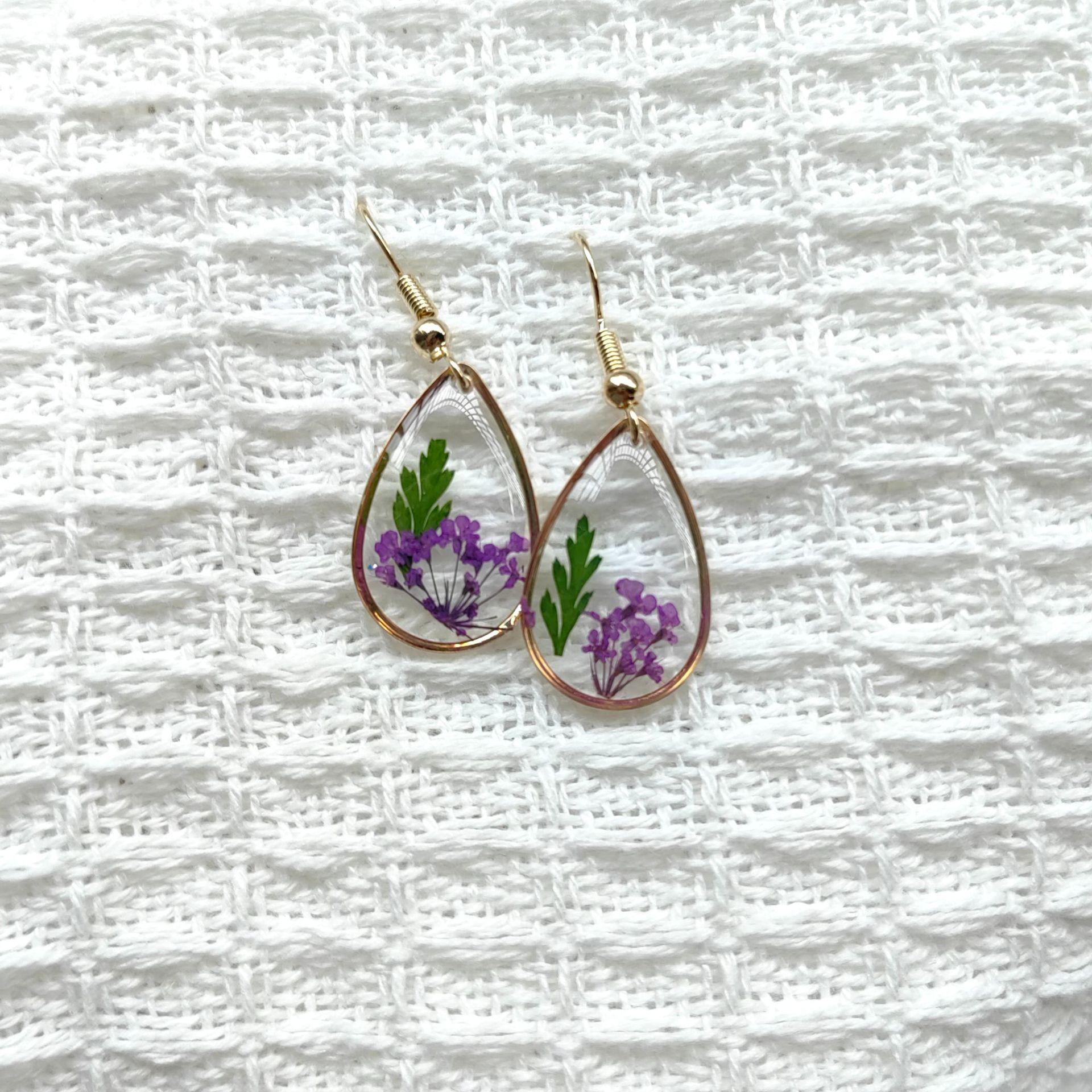 Water Drop Starry Real Flower Resin Dried Flower Pendant Earrings for Summer Real Flower Earrings