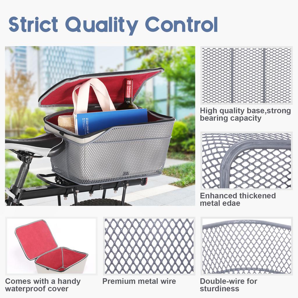 Rear Bike Basket Large Capacity Metal Wire Bicycle Basket Waterproof Rainproof Cover Bag