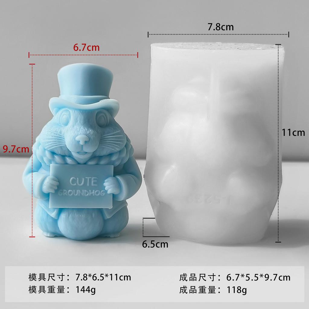 DIY Aroma Plaster Resin Ornament Animal Mould Handmade Soap Candle Making Supplies 3D Cute Groundhog Silicone Candle Mold