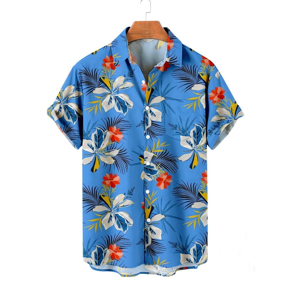 New Hawaiian Men's Floral Shirt Holiday Casual Short Sleeved Shirt Button Down Collar Shirt Men's Summer Fashion