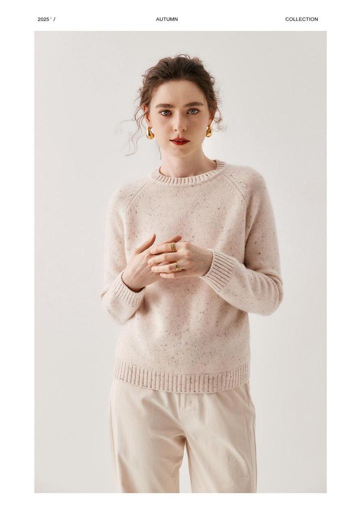 Women's Thick Three-Strand Cashmere Drop-Shoulder Sweater - 2025 Autumn/Winter Collection, Round Neck Base Layer Top