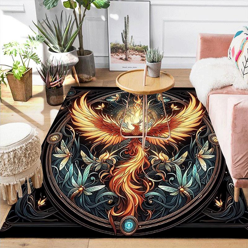 1pc Ancient Mysterious Phoenix Print, Design Indoor Area Rug - Soft, Anti-Slip, and Durable Gaming Room Decor for Bedroom