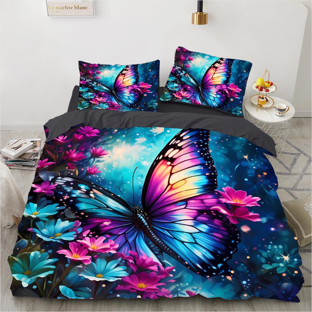 Butterfly 3D Printed Pattern (Three-piece Set) Single Double Queen Quilt Cover Pillowcase Bedding Set