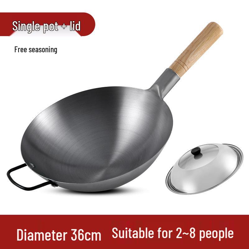 Zhangqiu Non-stick Cast Iron Wok with Large Ladle for Home & Restaurant Use - Suitable for Gas Stoves