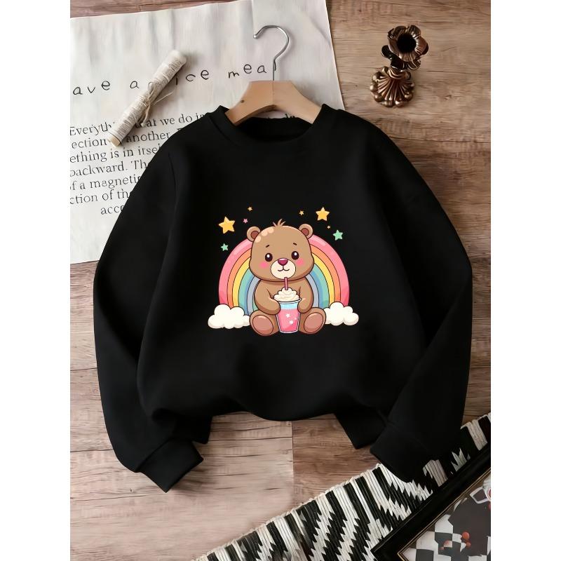 Cute Print Pattern Baby Girls' Hoodie | Thin, Comfortable, Crew Neck, Long Sleeve, Suitable For Spring And Autumn