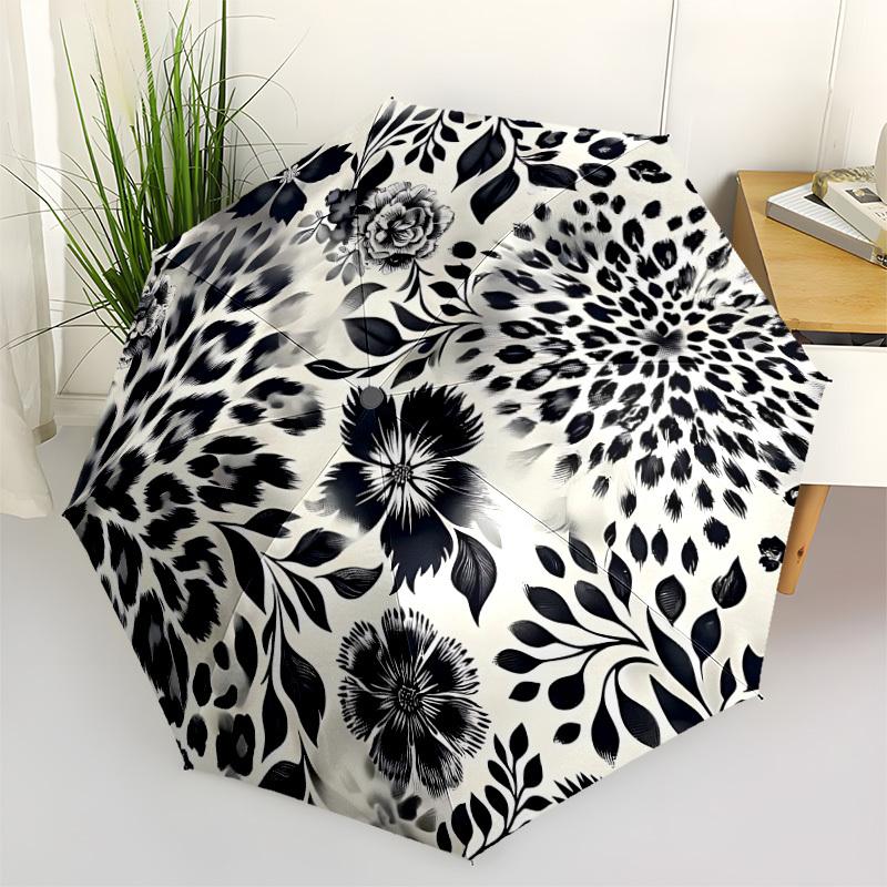 1pc Floral Leopard Automatic Open/Close Umbrella Compact Folding Umbrella, All-Season Portable Umbrella for Women/Men341