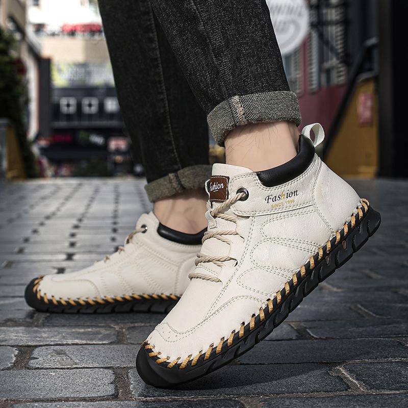 Hand-stitching Leather Men Boots Genuine Leather Casual Leather Shoes Men Ankle Boots