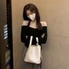 One-word Shoulder Neck Long-sleeved T-shirt Women's Autumn New Spice Girl with Short Bottoming Shirt Top