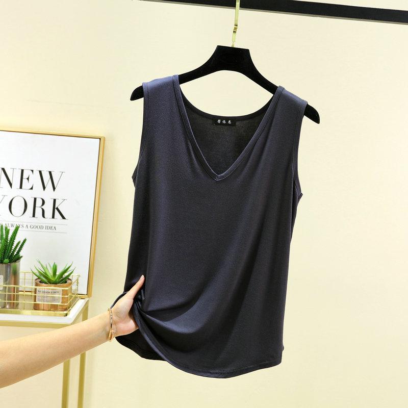 

Женская майка без рукавов с V-образным вырезом из модала большого размера для сна Large темно-серого