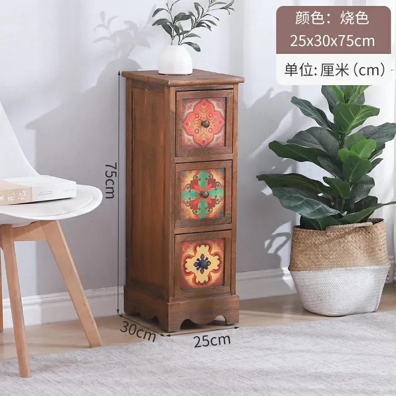 Multi-storey Locker Living Room Retro Storage Cabinet  American Bedside Table Bedroom Wide Cabinet Nightstand Home Furniture