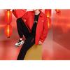 Lining Sports Trend Series Prosperous Gold Print Loose Round Neck Pullover Sweatshirt Unisex Tops Red AWDS163-2