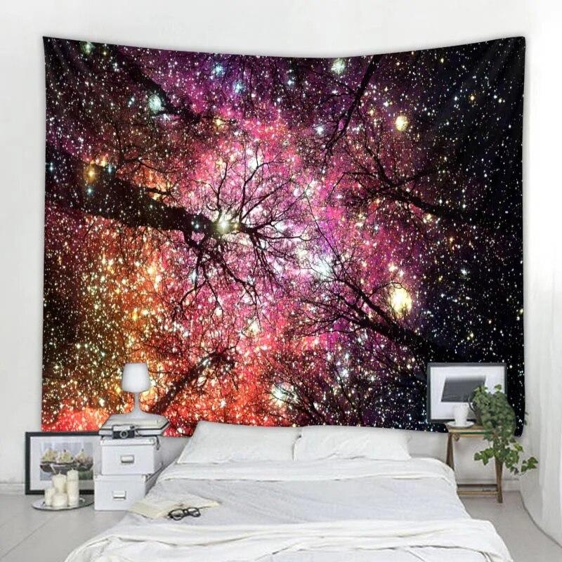 Starry Forest Tapestry Moonlight Night Psychedelic Bohemian Decoration Wall Hanging Home Room Art Background Decoration