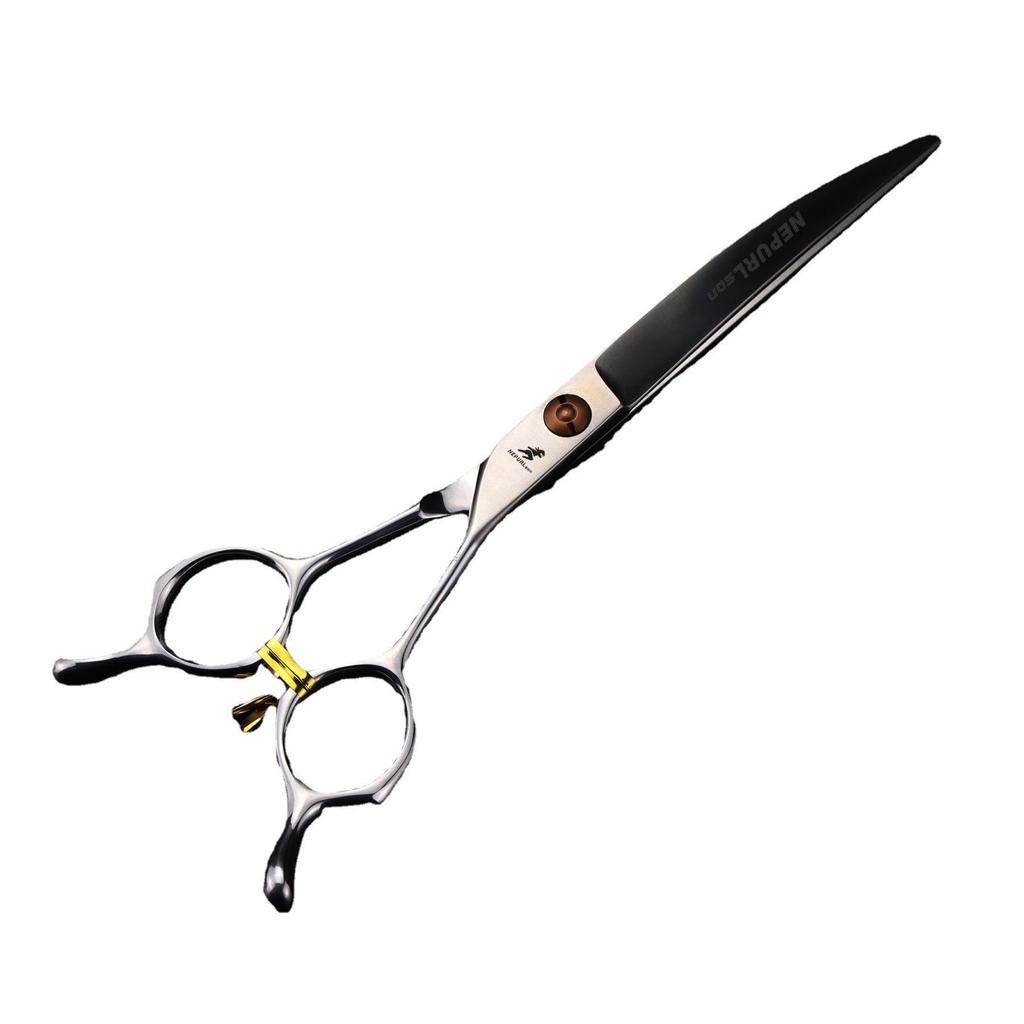 Double-Tailed 7-inch Professional Pet Grooming Scissors with Upward & Downward Curves, Matte Finish