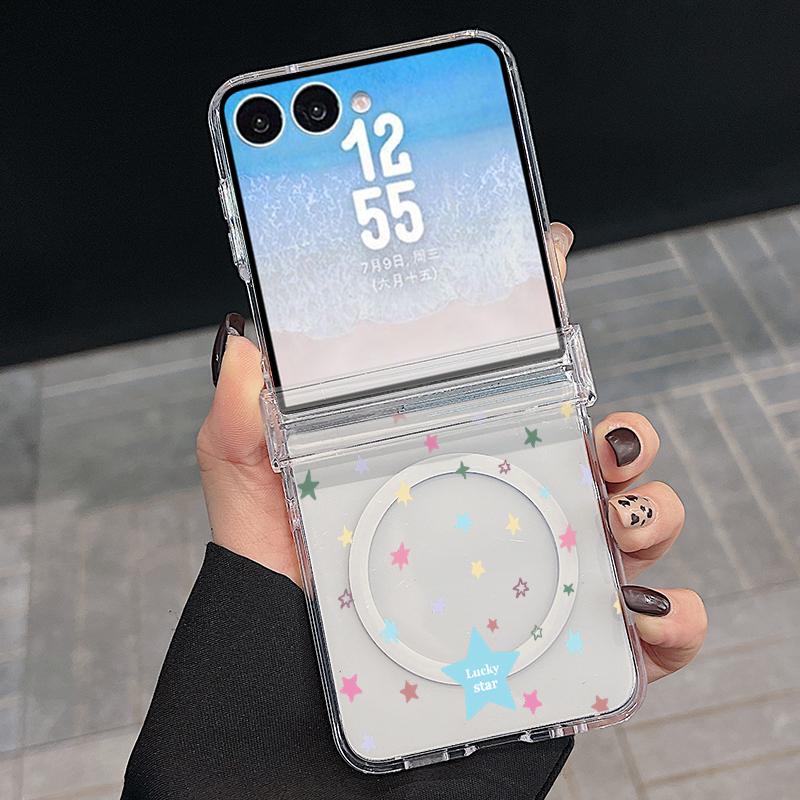 Colorful Stars Print Case For Samsung Galaxy Z Flip 8 7 FE 6 5 Z Flip8 Flip7 Flip6 Magnetic Clear Hard PC Folding Phone Cover