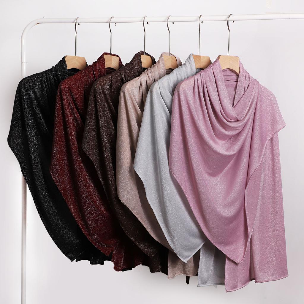 New Glitter Cotton Jersey Hijab Scarf For Woman Muslim Hijabs Fashion Shinny Shawl Islamic Turban Elasticity Stretch Headscarf