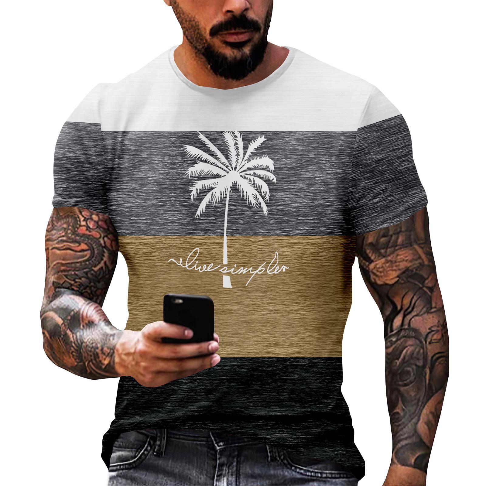 Гавайский принт - мужская повседневная футболка с круглым вырезом и коротким рукавом S верблюд 1117₽