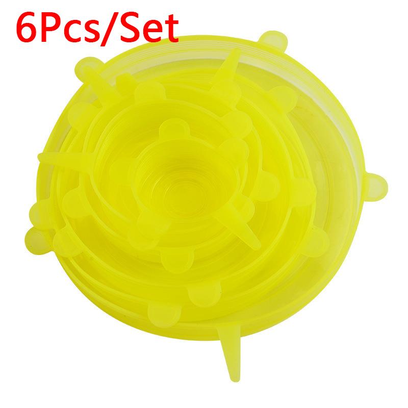 6 Pcs/Set Reusable Silicone Covers Caps Adaptable Silicone Lids For Cans Food Dishes Fresh-keeping Kitchen Accessories Utensils