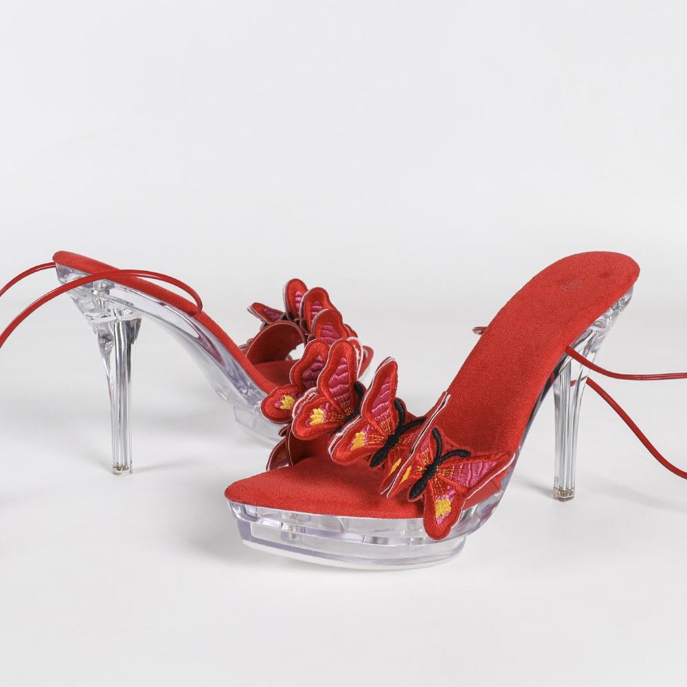 

12.5CM European Heel Sandals, Transparent Chunky Butterfly Shoes, Sexy Car Model Nightclub Banquet Sandals LFD-19876-Q1 34 красный