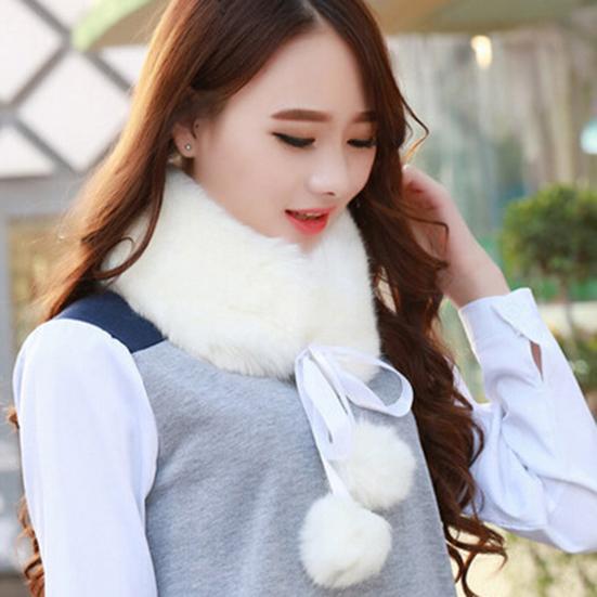 Women Scarf Thicken Super Soft Fluffy Windproof Solid Color Keep Warm with Hairball Winter Imitation Rabbit Fur False Collar Shawl for Outdoor