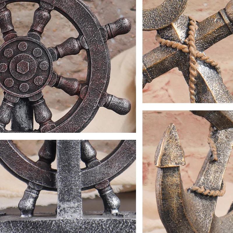 Vintage Style Resin Decorations of Ship Anchors and Wheels, Artistic Craft for Home Decor, Bar, or Coffee Shop Display