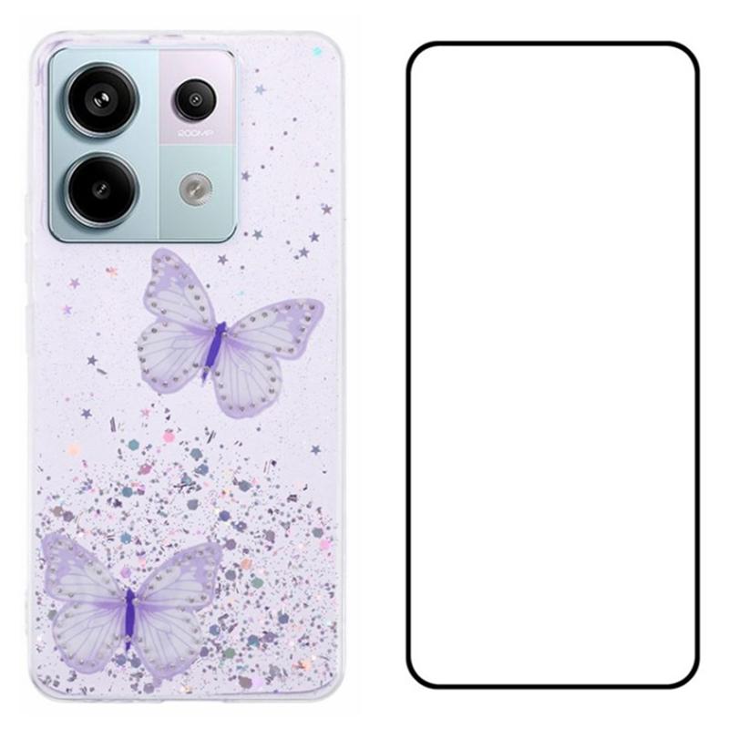 For Xiaomi Poco X6 5G/Redmi Note 13 Pro 5G Case with Screen Film TPU Phone Cover PVC Butterfly Epoxy