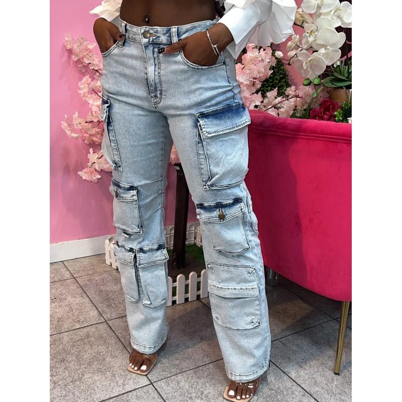Womens High-Waisted Stretch Denim Pants With Multiple Pockets Streetwear Loose Fit Jean 2025