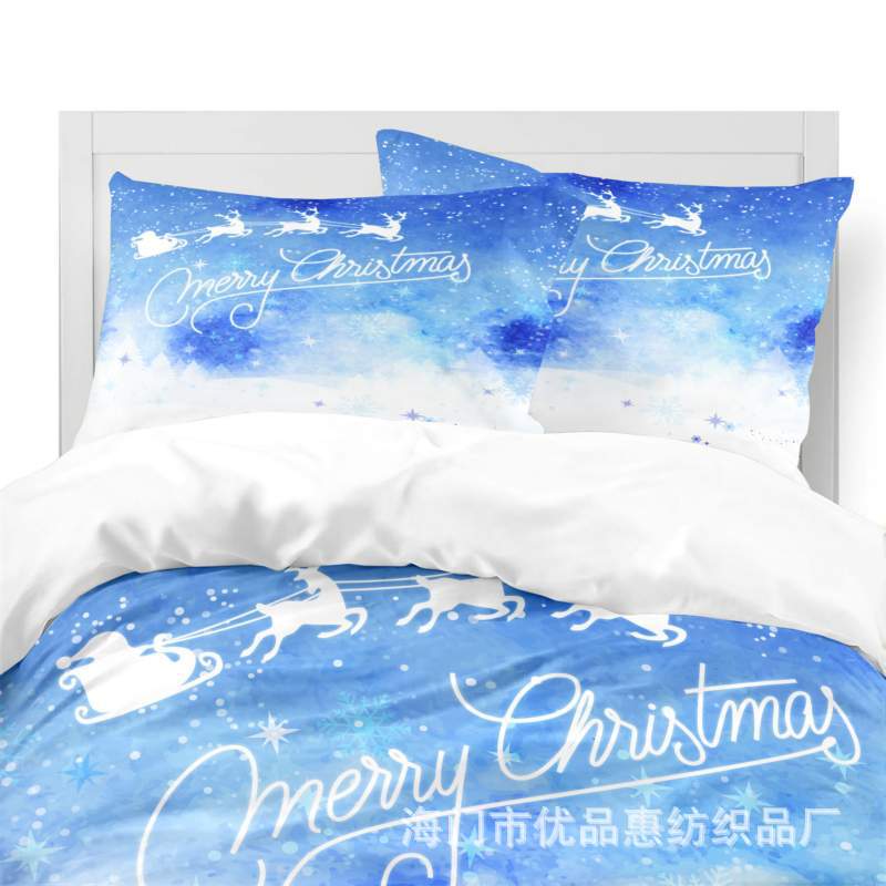 Christmas Gift 3D Digital Printing Kit Quilt Cover Three-Piece Set