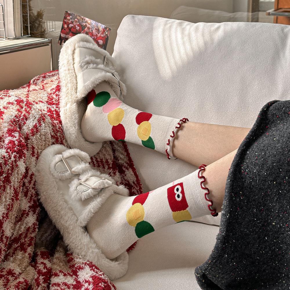 Women's Middle School Socks Red Socks New Year's Birthday Socks Cute Pocket Cartoon Christmas Women's Socks