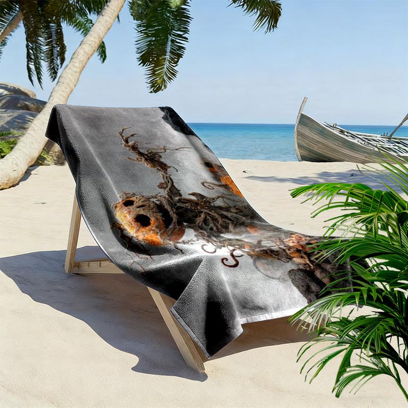 Halloween Twisted Pumpkin Skeleton Monster Print Beach Towel, Spooky Quick‑Dry Towel for Beach Pool Travel