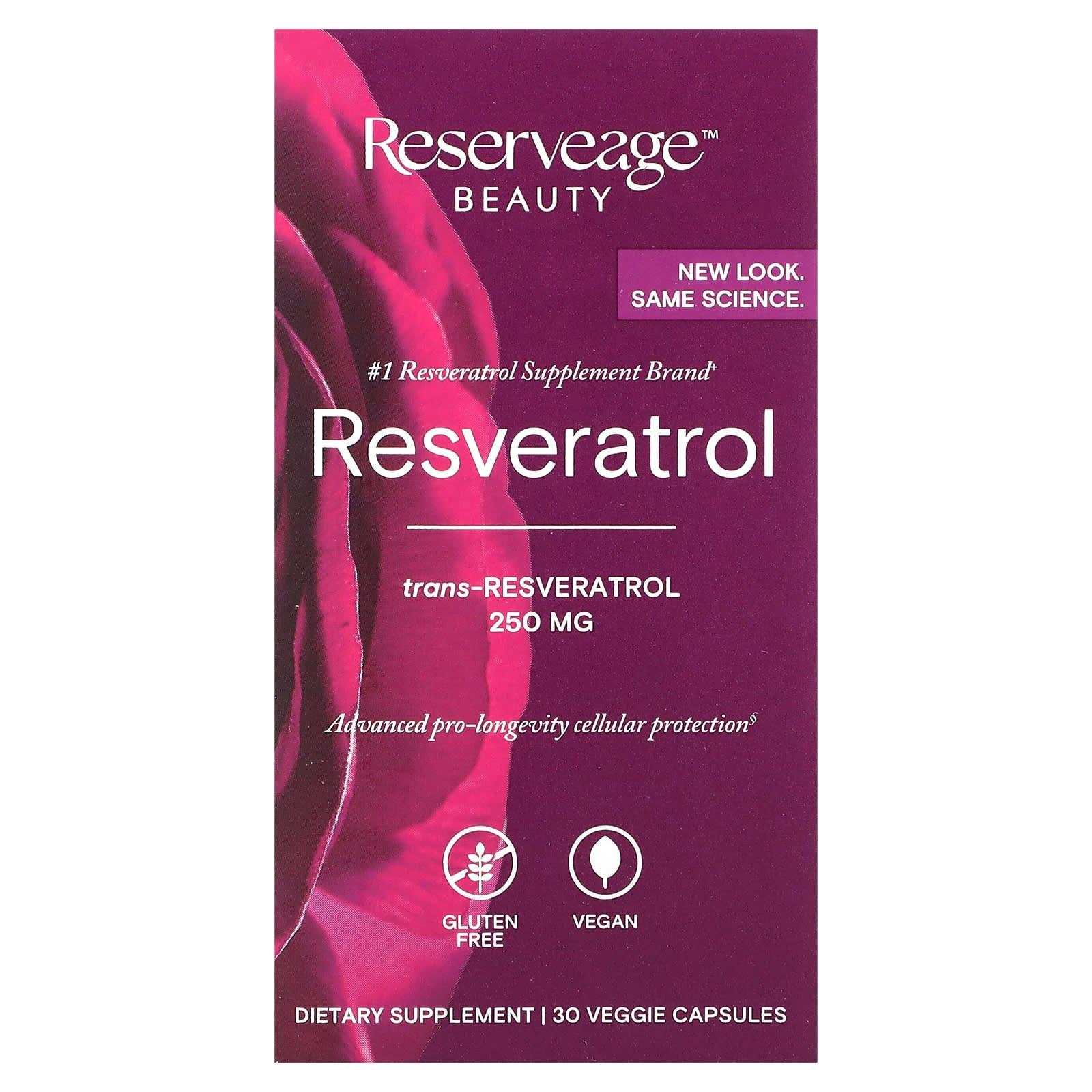 

Reserveage Beauty, Ресвератрол, 250 мг, 30 рослинних капсул