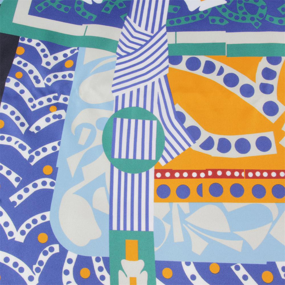 POBING Manual Hand Rolled Twill Silk Scarf Women Saddle Double Print Square Scarves Wraps Echarpes Foulards Femme Hijab 90CM