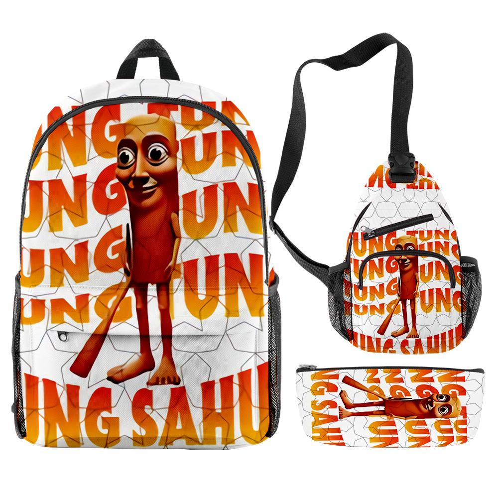 Hip Hop Populaire Cartoon Grappige tungtungtung 3D Print 3 stuks/Set leerling Schooltassen Reizen Laptop Rugzak Borsttas Etui