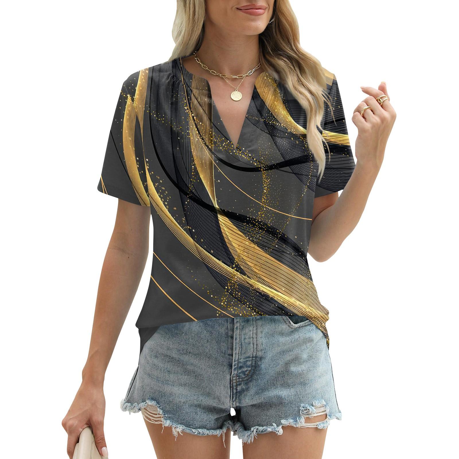 Женские летние топы с короткими рукавами и V-образным вырезом — фото 10