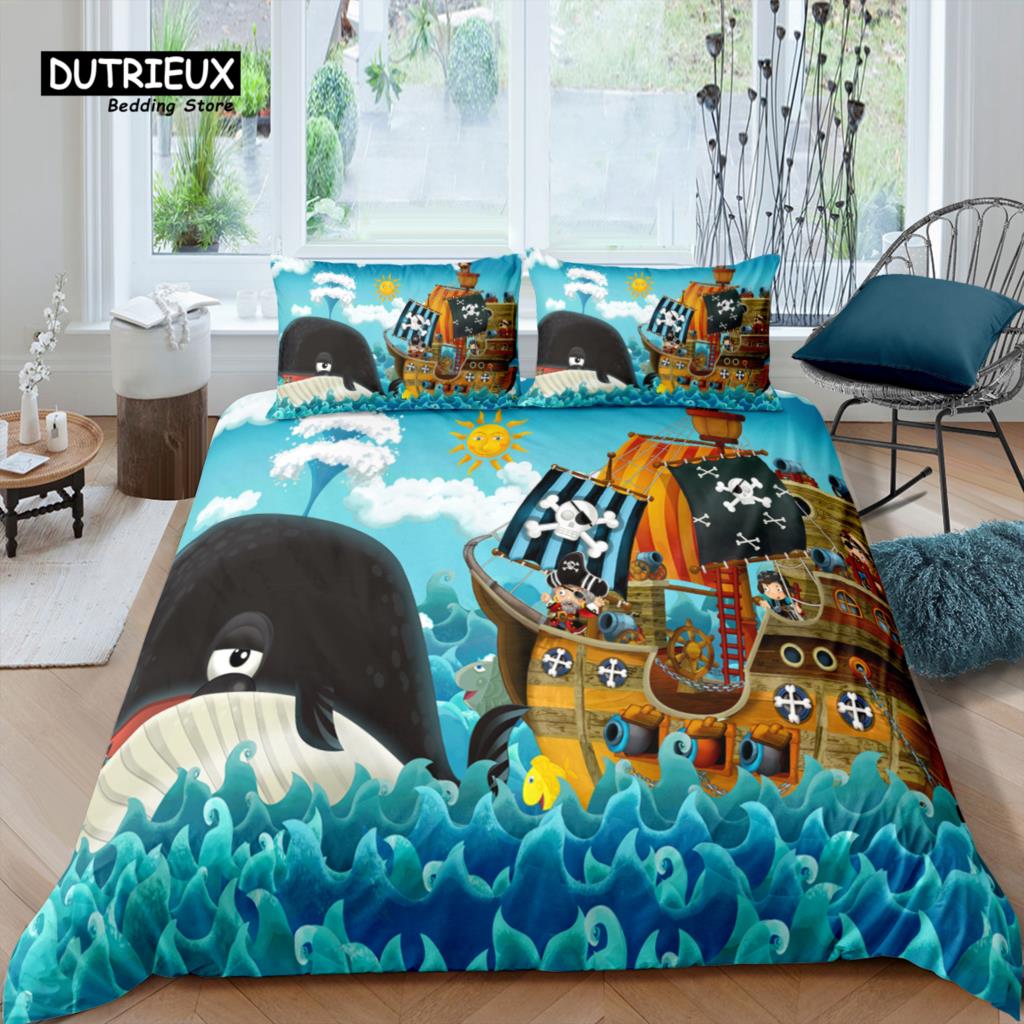 Home Living Luxus 3D Piraten-Druck Bettwäsche Set Piratenschiff Bettbezug Kissenbezug Queen und King EU/US/AU Größe Polyester Bettwäsche