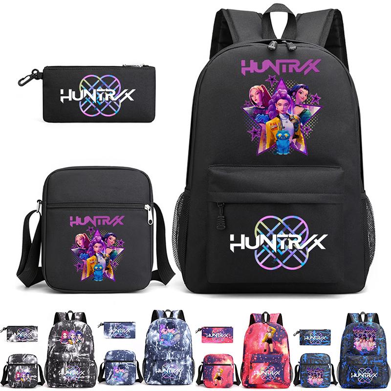 3Pcs/set Cartoon Printed Backpack with Shoulder Bag Pencil Case for Teenager Student Boy Girl School Bag Large Capacity Waterproof Bookbag Kid Gift