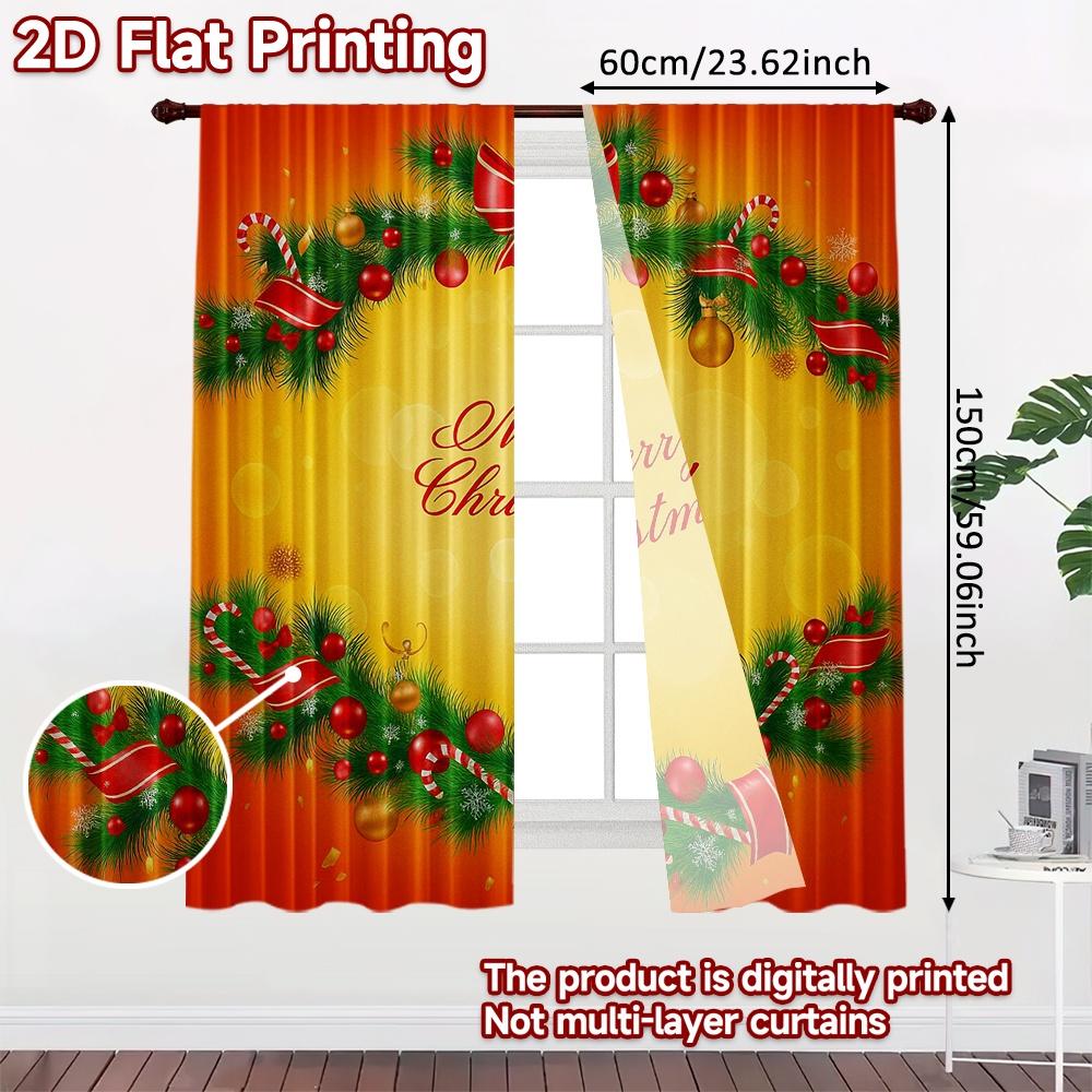 2pcs, 2D FLAT PRINTING Curtains (Without Rod) Festive Curtain Minimalist Holiday Curtains Versatile Polyester Fabric Curtains