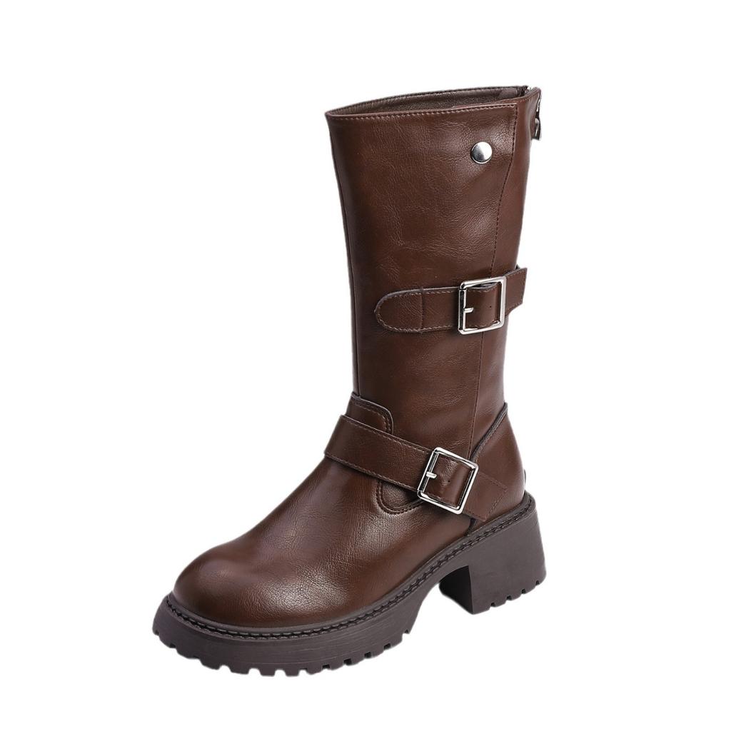 2025 winter new long tube but knee thick-soled knight boots Internet celebrity belt buckle cool women's boots retro Korean version boots
