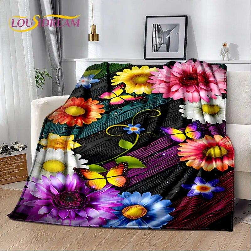 Nordic 3D Daisy Flower Soft Plush Blanket,Flannel Blanket Throw Blanket for Living Room Bedroom Bed Sofa Picnic Cover Bettdecke
