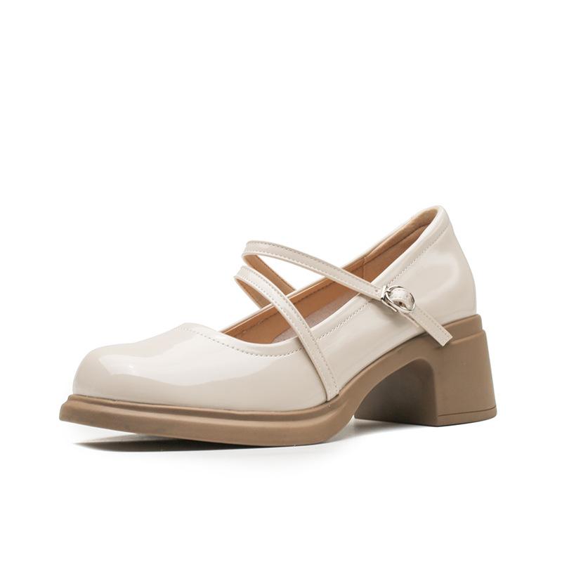 Mary Jane shoes women's thick heel retro patent leather small leather shoes round head shallow mouth temperament low heel single shoes women