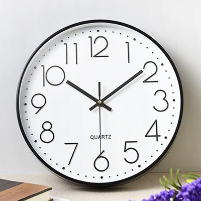 8 Inch Silent Wall Clock Embossed Scale Round Dial Pointer Display Battery Powered Accurate Timekeeper Plastic Quartz Wall Clock Living