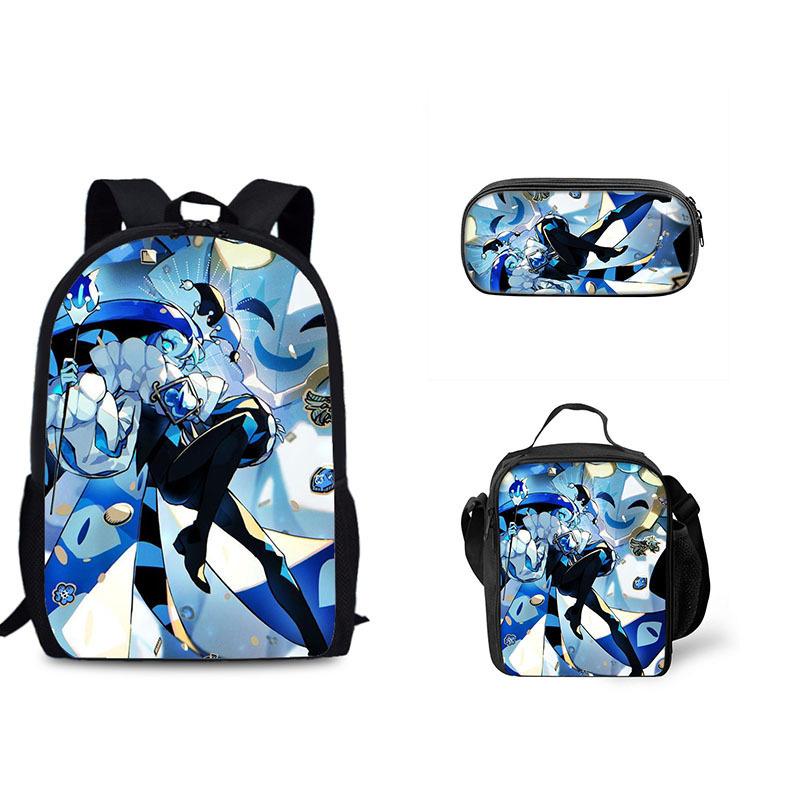 Biscuit Game Student Backpack Three Piece Set Shadow Milk Cookie Peripheral Children's Backpack Meal Bag Pencil Case Set