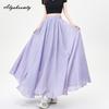 Korean Style Summer Autumn Women Maxi Long Skirt High Waist Black White Purple Green Bluish Grey Apricot Skirt Cotton Linen Soft Feminine Skirts